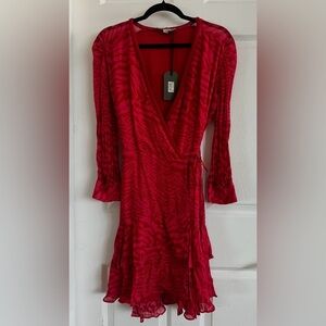 All Saints Red Zebra Print Long Sleeve Dress